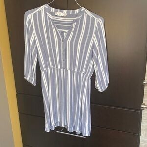 Pink Rose Dress-‎ blue and white striped. Size large